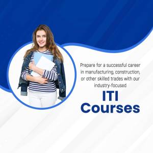 Young woman holding books with ITI Courses advertisement