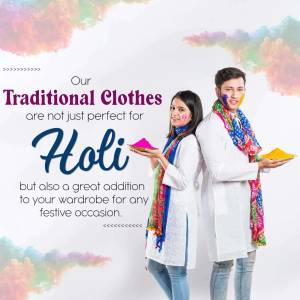 Couple celebrating Holi with colorful powders and traditional clothes