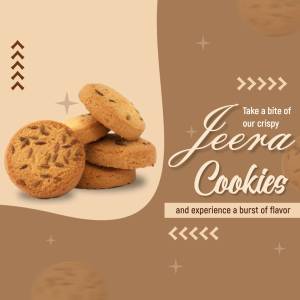 Stack of Jeera Cookies with promotional text