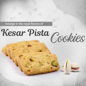 Close-up of Kesar Pista Cookies with pistachios, showcasing their golden color and texture.