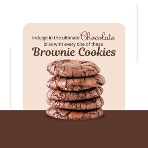 Stack of delicious chocolate brownie cookies on a beige and brown background