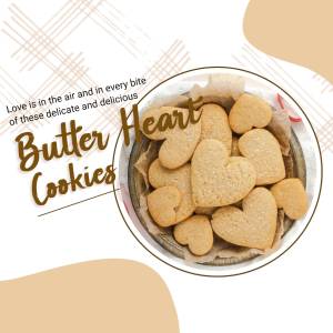 A top-down view of heart-shaped butter cookies in a basket, with text overlay.