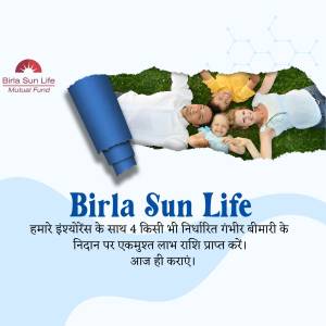 Family enjoying time on a grassy field with Birla Sun Life Mutual Fund branding
