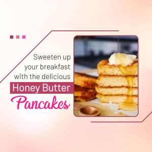 Stack of pancakes drizzled with honey and topped with butter