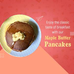 A stack of chocolate pancakes drizzled with maple syrup and topped with butter on a patterned plate.