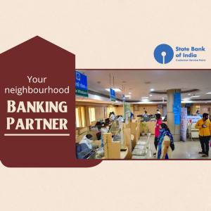 State Bank of India branch interior with customers and staff.