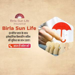Birla Sun Life Insurance advertisement featuring a hand placing a piece into a puzzle with an umbrella symbol.