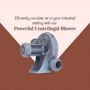 Gray industrial centrifugal blower on a brown and peach background