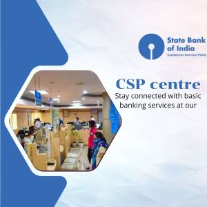 State Bank of India Customer Service Point (CSP) centre with customers and staff.