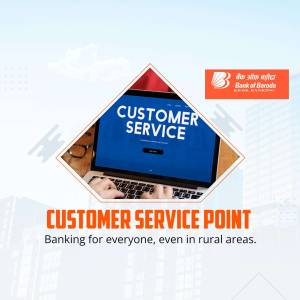 Bank of Baroda Customer Service Point advertisement with a laptop and text.