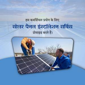 Solar panel installation with technicians working on a rooftop