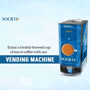 Society vending machine dispensing a cup of coffee