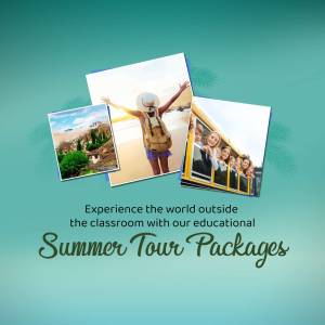 Collage of travel photos promoting summer tour packages for students.