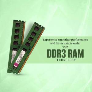 Two green DDR3 RAM sticks against a light green gradient background with text promoting faster data transfer.