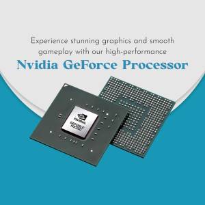 Close-up of Nvidia GeForce processor chips with text overlay