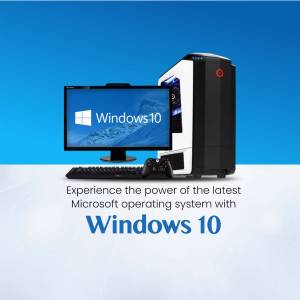 Image of a computer with Windows 10 operating system displayed on the monitor.