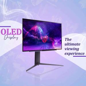 Modern OLED TV with vibrant display showing a nebula image