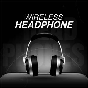 Black wireless headphones on a dark background