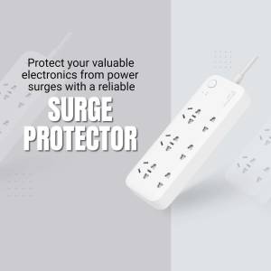 White surge protector with multiple outlets, angled for a modern look.