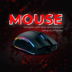 Black gaming mouse with RGB lighting on a digital background