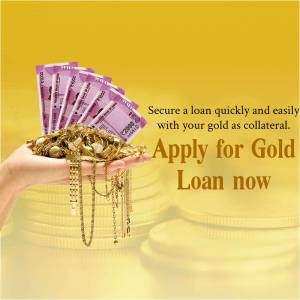 Hand holding gold jewelry and Indian currency notes with text promoting gold loans.