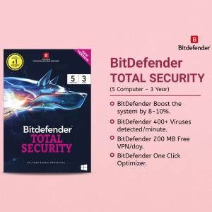 Bitdefender Total Security software package for 5 devices, 3 year subscription