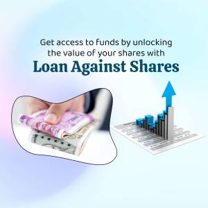 Image depicting loan against shares with money and a growth chart.