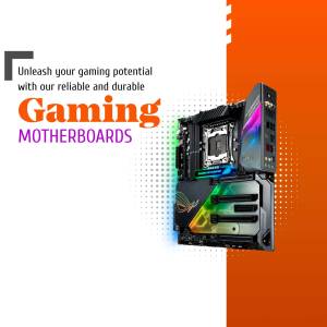 Close-up of a high-performance gaming motherboard with RGB lighting.