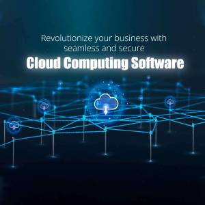 Cloud computing network with text promoting secure software solutions