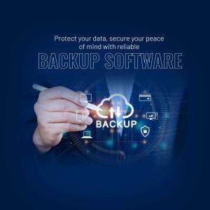 Image depicting data backup and security with a hand writing on a digital screen.