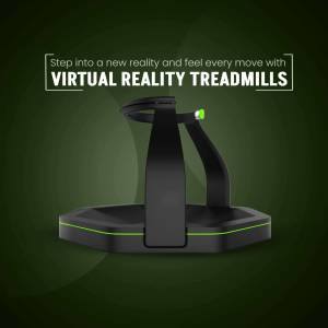 Black and green virtual reality treadmill on a dark green background.