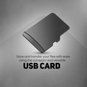 Black USB card with text promoting easy file storage and transfer