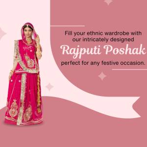 A woman wearing a traditional Rajputi Poshak, a vibrant pink ethnic outfit.