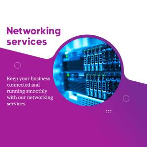 Image depicting networking services with server racks and text overlay.