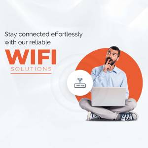 Man using laptop with WiFi signal and WiFi solutions text