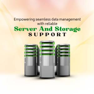 Image of three server towers with text promoting data management and reliable support.