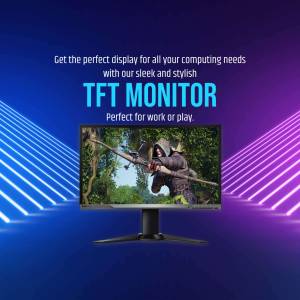 A sleek black TFT monitor displaying a gaming scene with vibrant colors and a futuristic background.