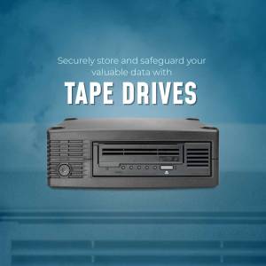 Image of a tape drive with text promoting secure data storage.