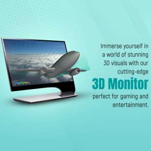 A 3D monitor displaying a 3D airplane model, promoting gaming and entertainment.