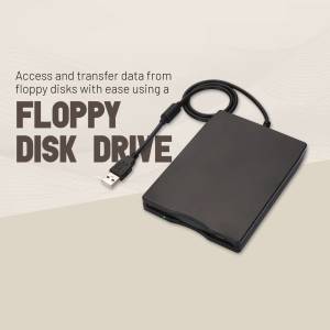 Black external USB floppy disk drive with cable