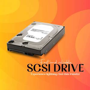 SCSI Hard Drive with text 'Fast and reliable SCSI DRIVE'