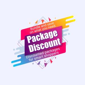 Colorful banner advertising a package discount with text 'Package Discount' and 'Bundle and save on what you need'.