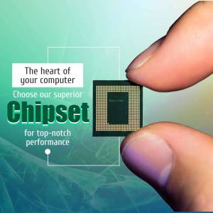A hand holding a computer chipset with text promoting its superior performance.