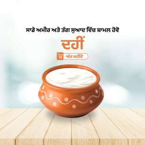 A clay pot filled with creamy white dahi (yogurt) on a wooden surface.
