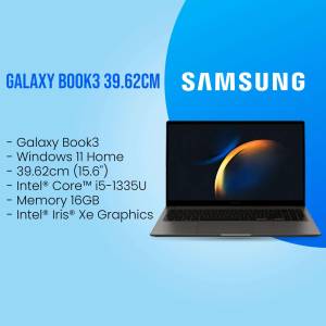 Samsung Galaxy Book3 laptop with specifications listed