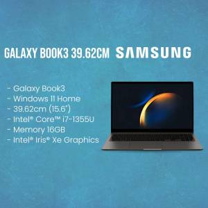 Image of a Samsung Galaxy Book3 laptop with specifications listed.