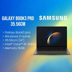 Samsung Galaxy Book3 Pro laptop with specifications listed