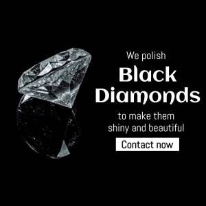 Close-up of a black diamond with text promoting polishing services