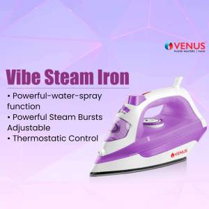 Venus Vibe Steam Iron with features listed