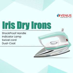 Venus Iris Dry Iron with ShockProof Handle and Swivel Cord